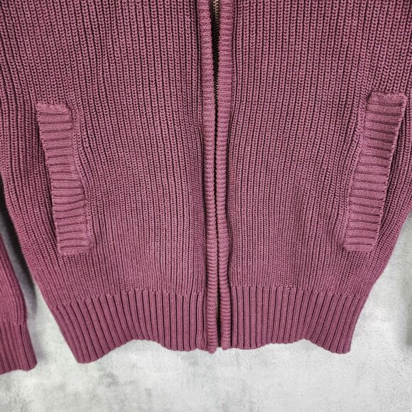 Mens H&M L.O.G.G. Burgundy Sweater Jacket Full Zip 100% Cotton Ribbed Knit L - Picture 3 of 12